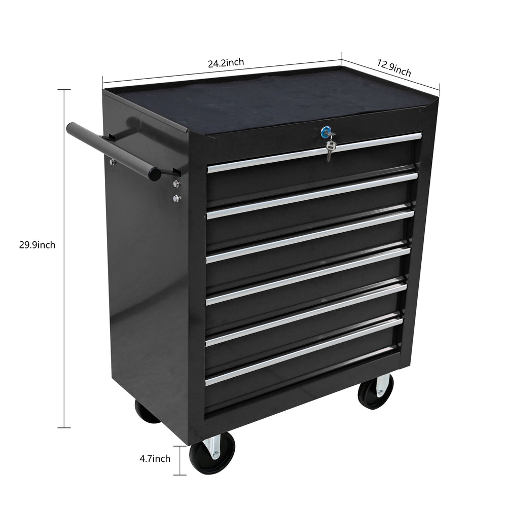 Rolling Tool Cart with 6 Drawers - Black