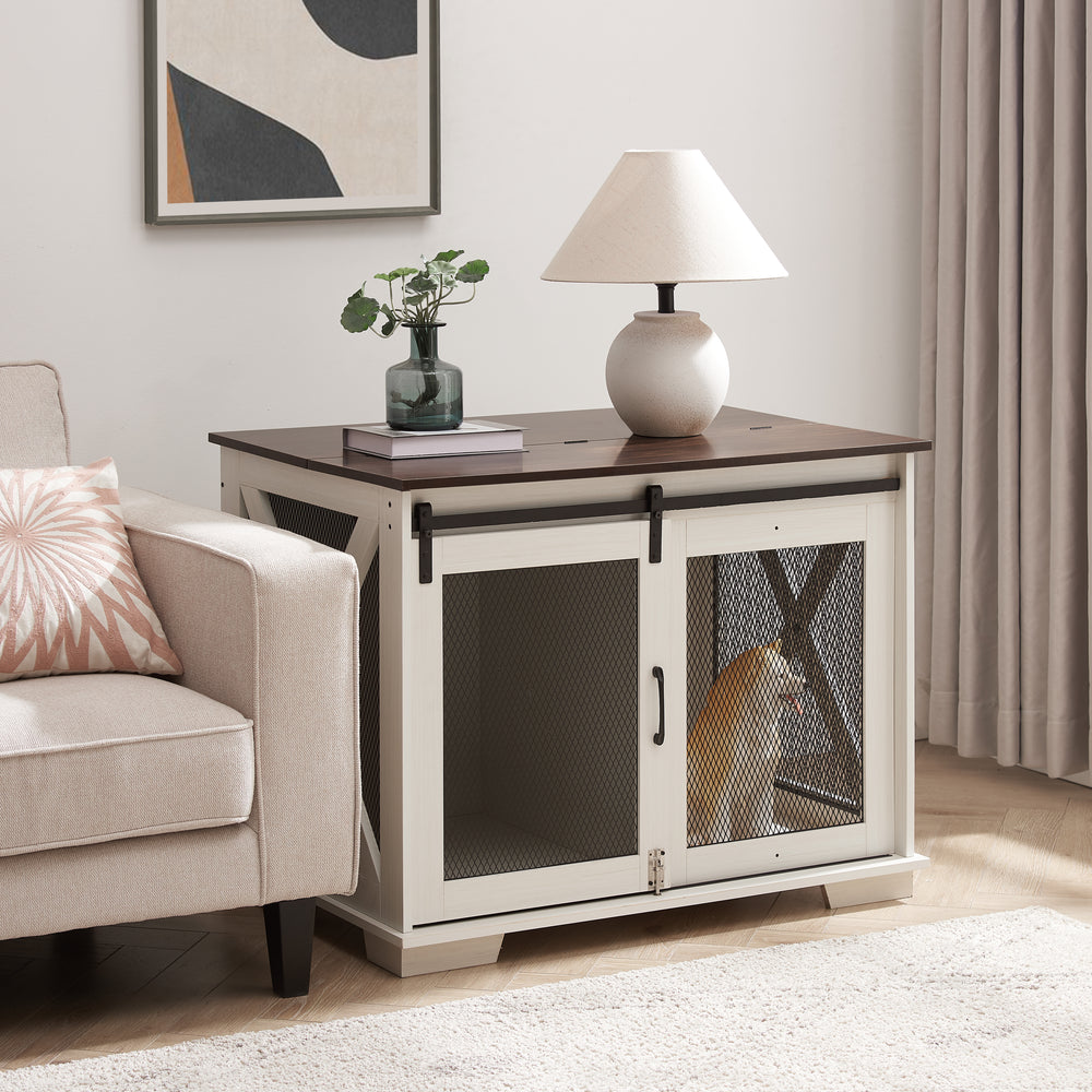 Charming Dog Crate End Table with Barn Door