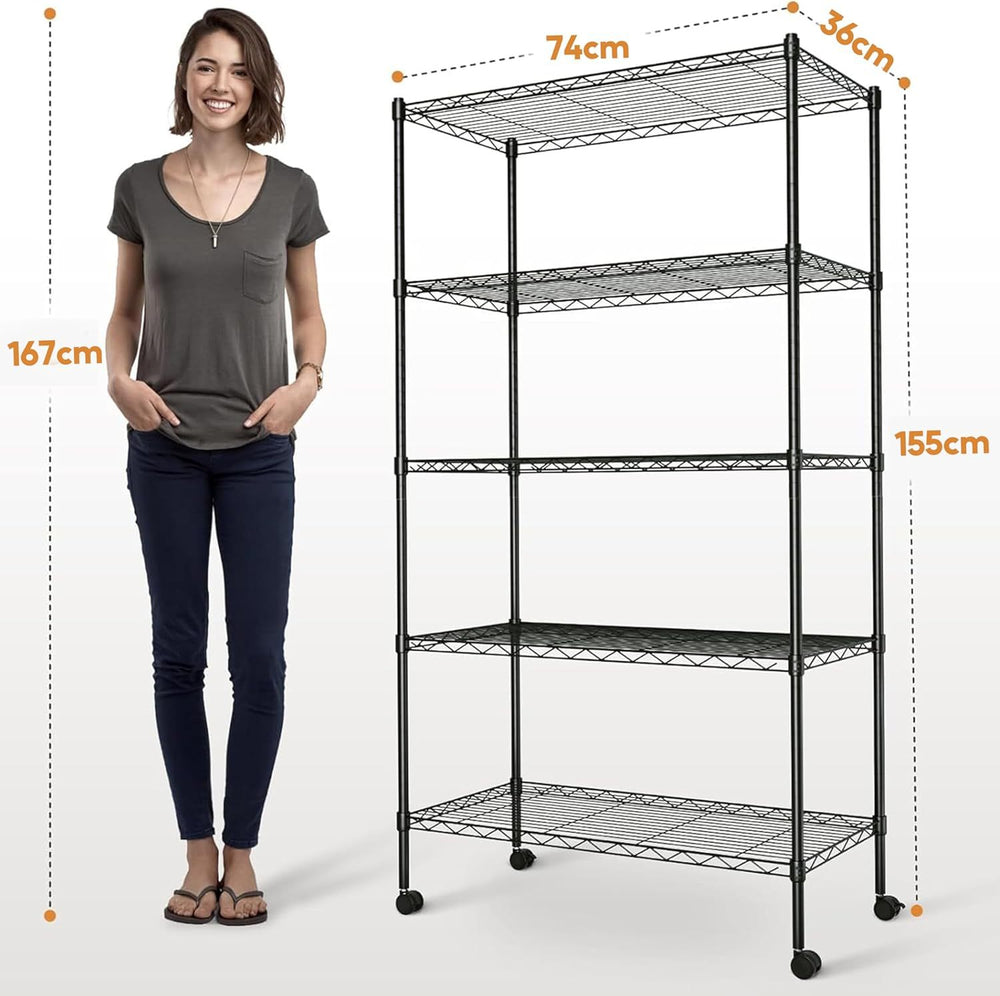 Sturdy 5-Tier Black Storage Shelf