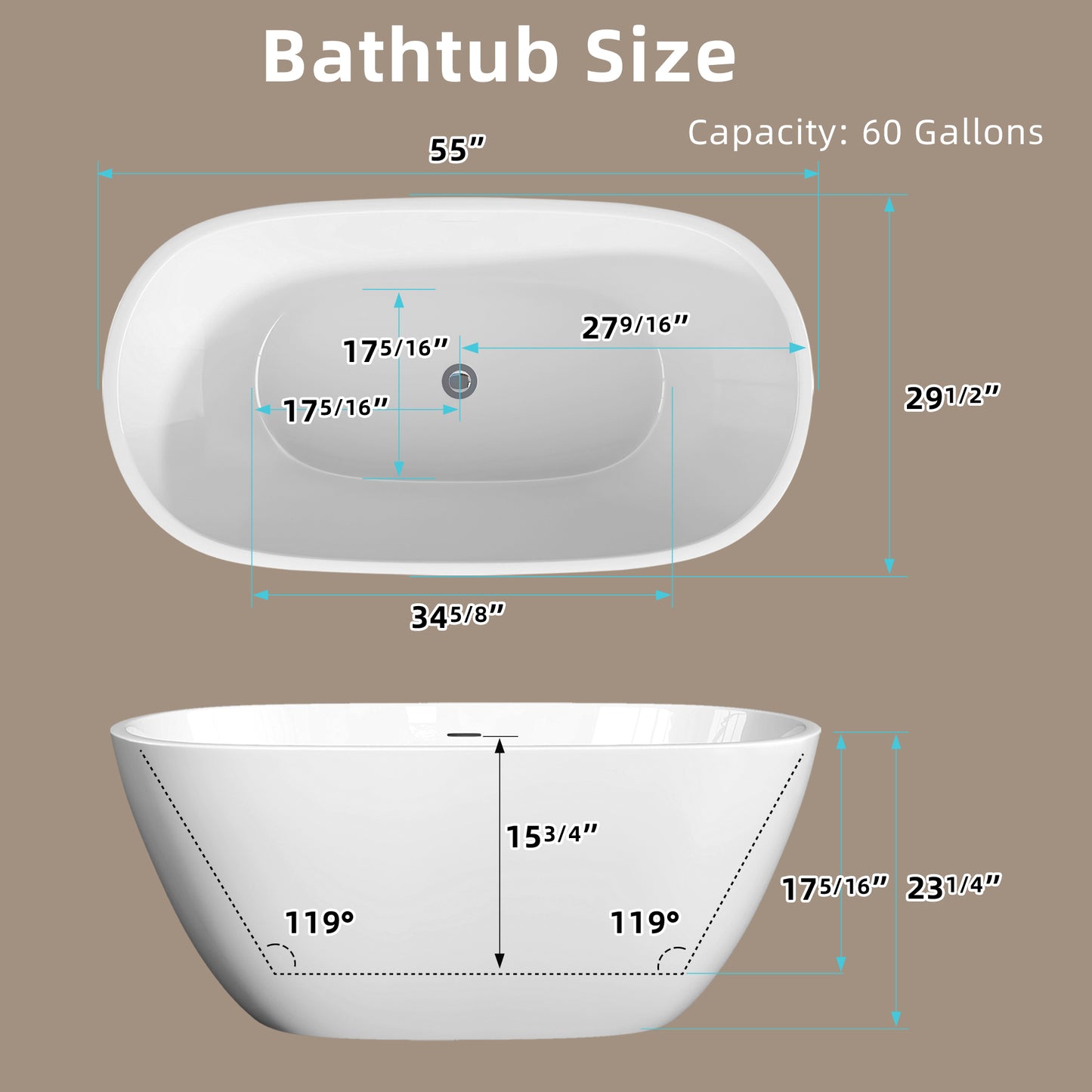 Elegant Oval Soaking Tub - Adjustable & Stylish with Smart Drain Design