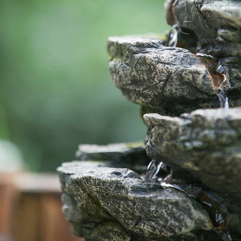 Serene Cascade: Gray Stone-Look Tabletop Fountain with LED Glow