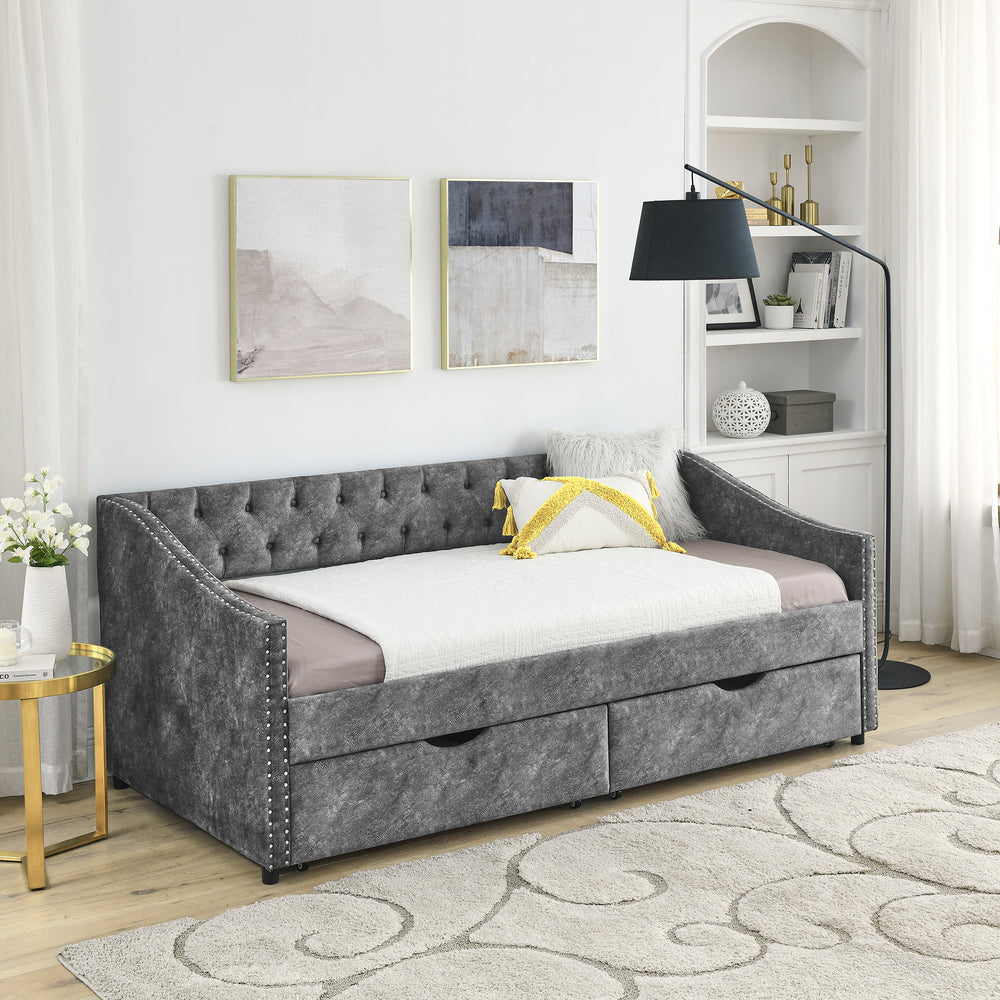 Chic Grey Daybed with Storage Drawers