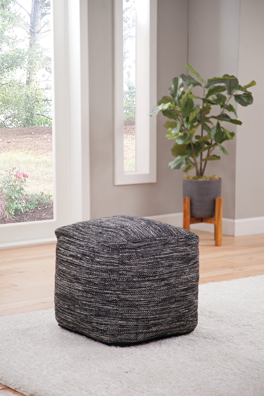 Omari Black Wool Pouf