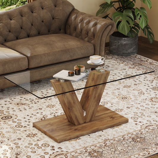 Sleek Glass & Wood Coffee Table