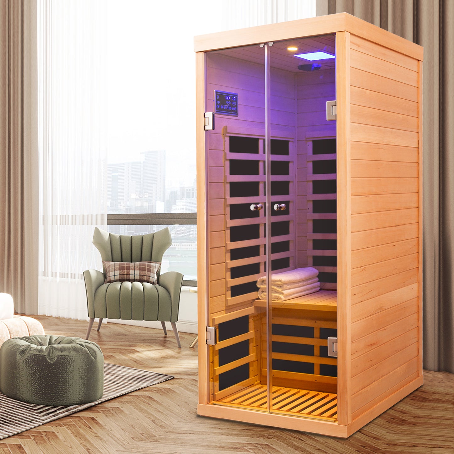 Cozy Glass Hemlock Indoor Infrared Sauna for One