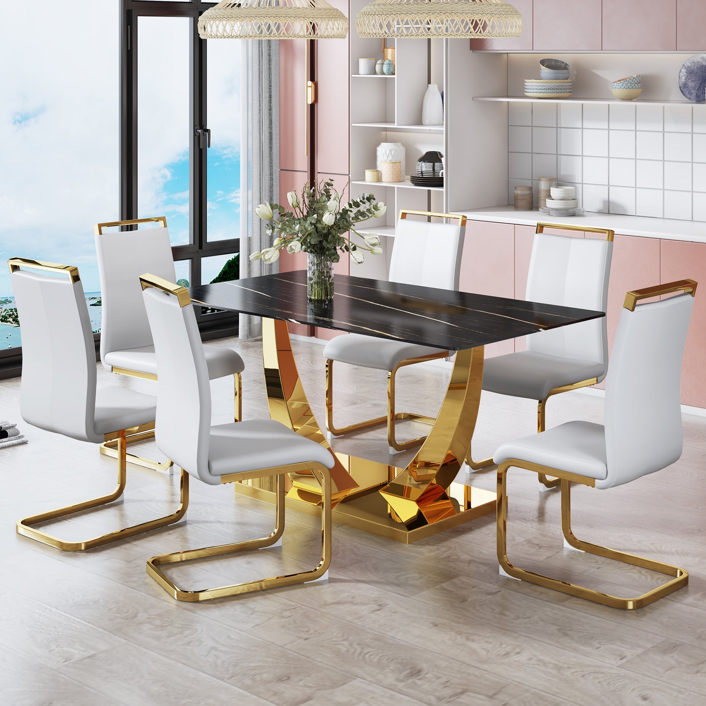 Chic Glass & Gold Dining Table