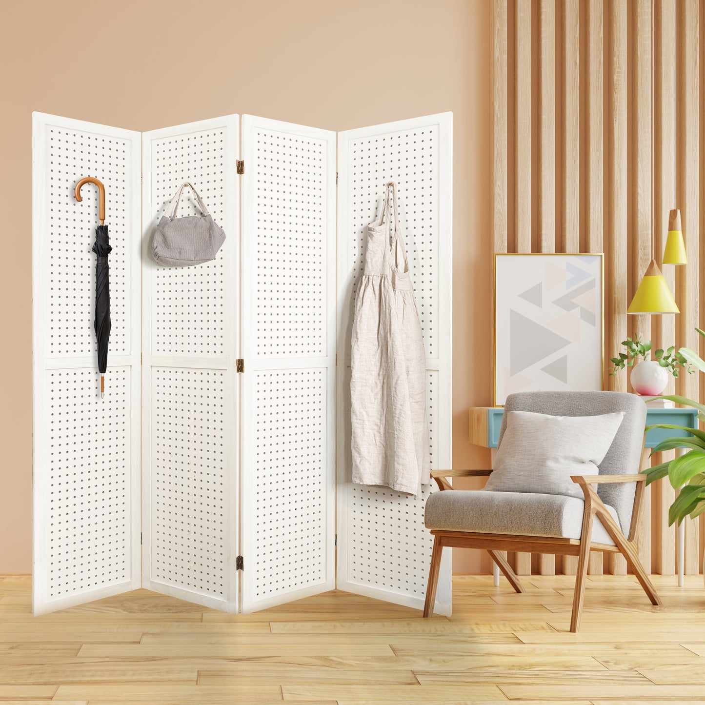 Elegant Folding Pegboard Room Divider