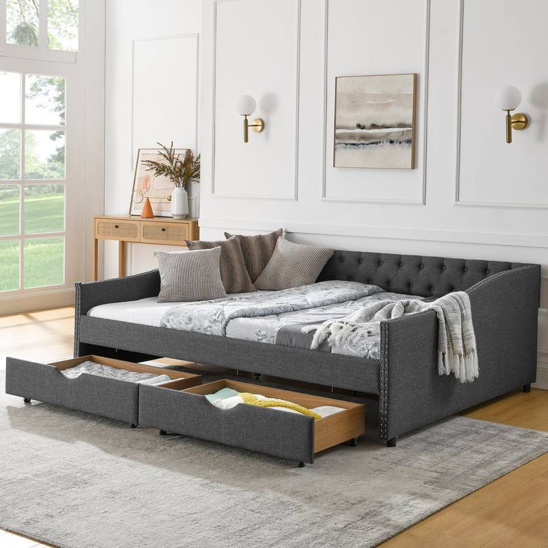 Chic Tufted Queen Daybed with Storage Drawers
