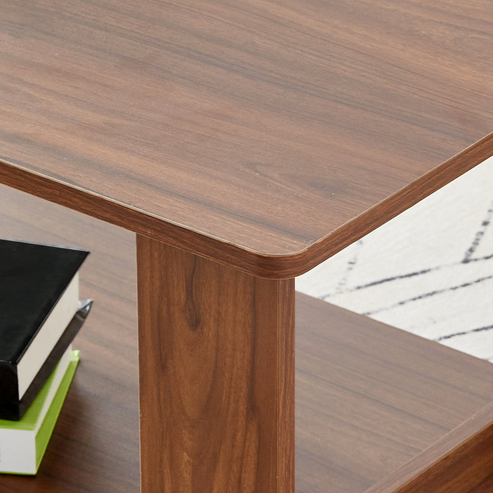 Sleek Walnut Double-Layer Coffee Table