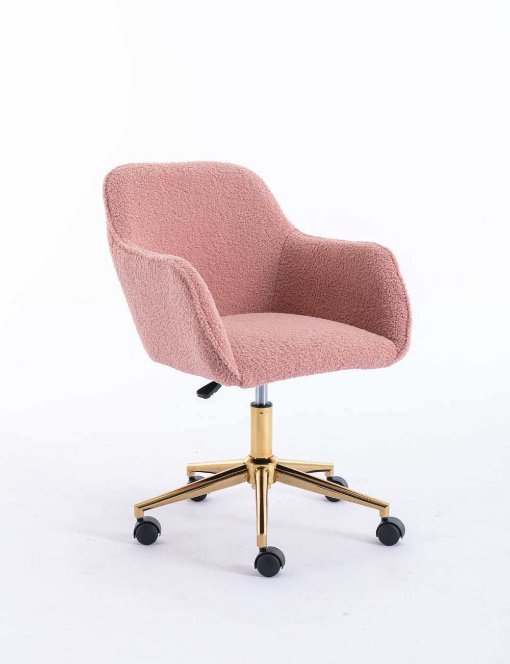 Chic Pink Teddy Swivel Chair with Gold Legs