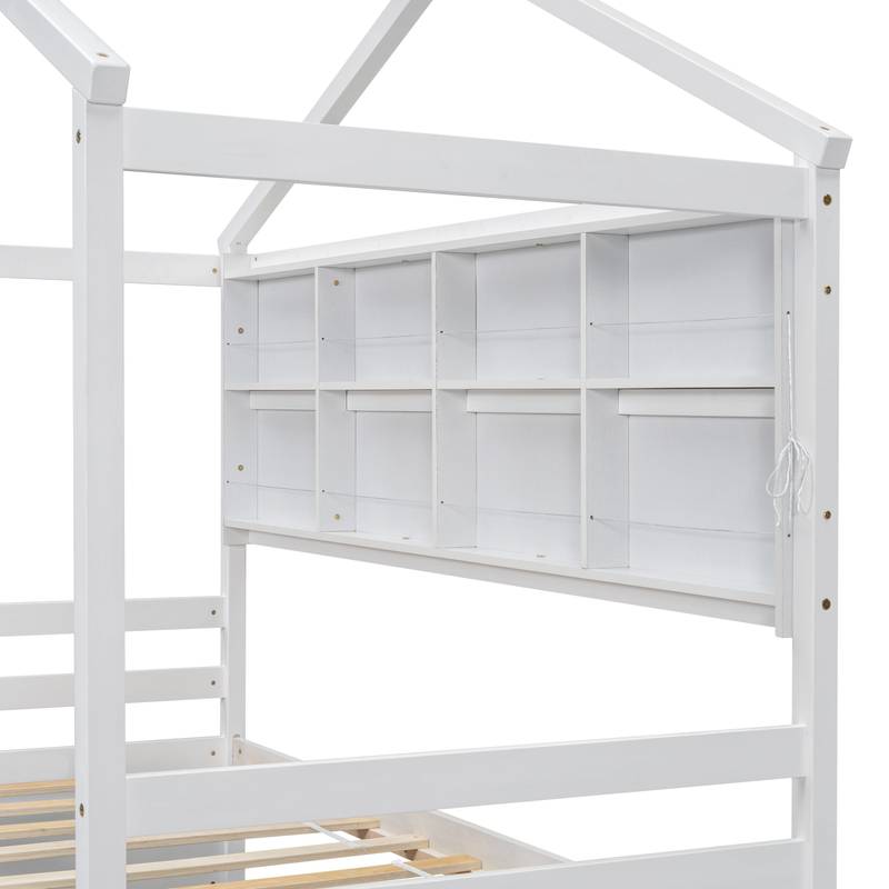 Cozy Twin House Bed with Roof & Storage