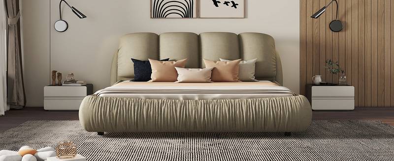 Cozy Velvet Queen Bed with Plush Headboard