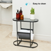 Chic Oval Glass Side Table with Magazine Storage