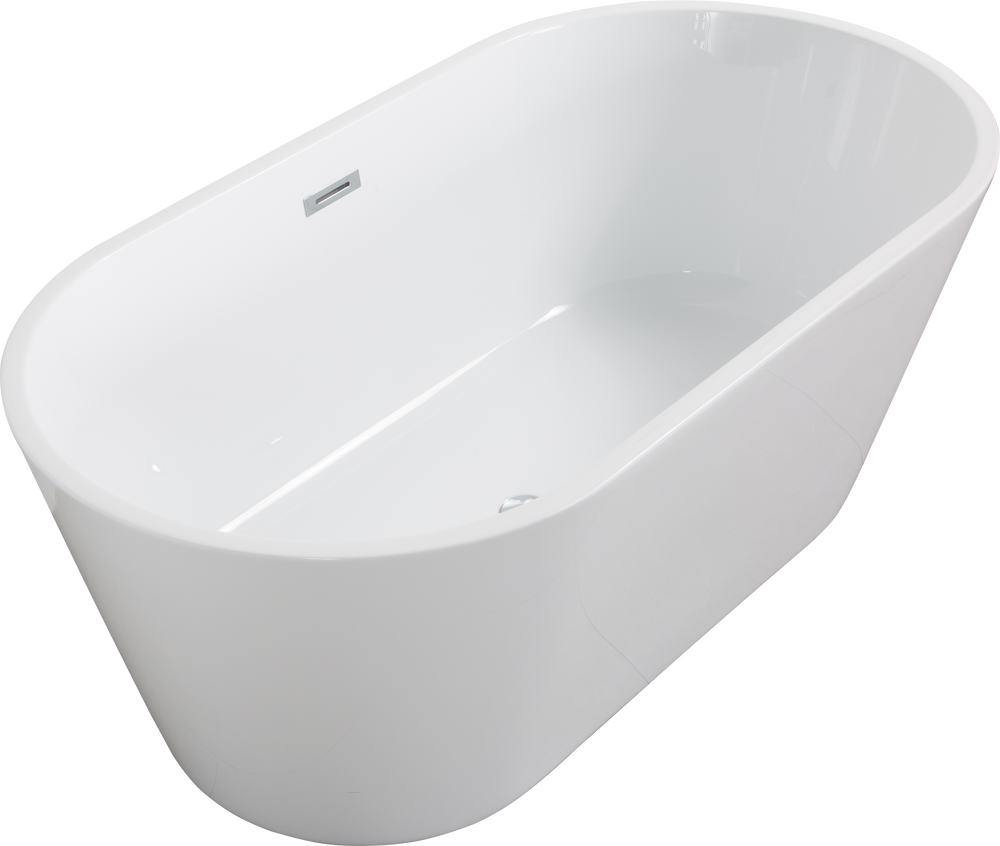 Chic White Freestanding Soaking Tub with Sleek Drain