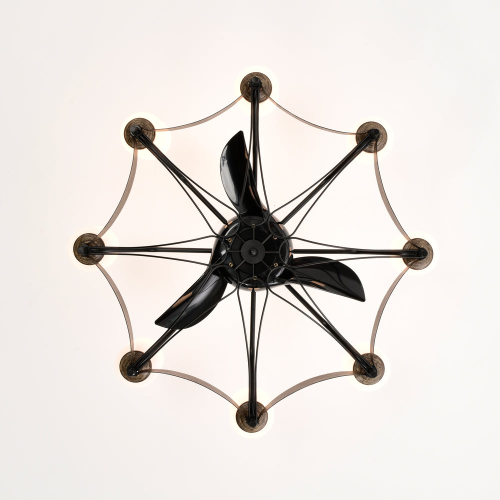 Sleek Matte Black Chandelier Fan with Remote Control