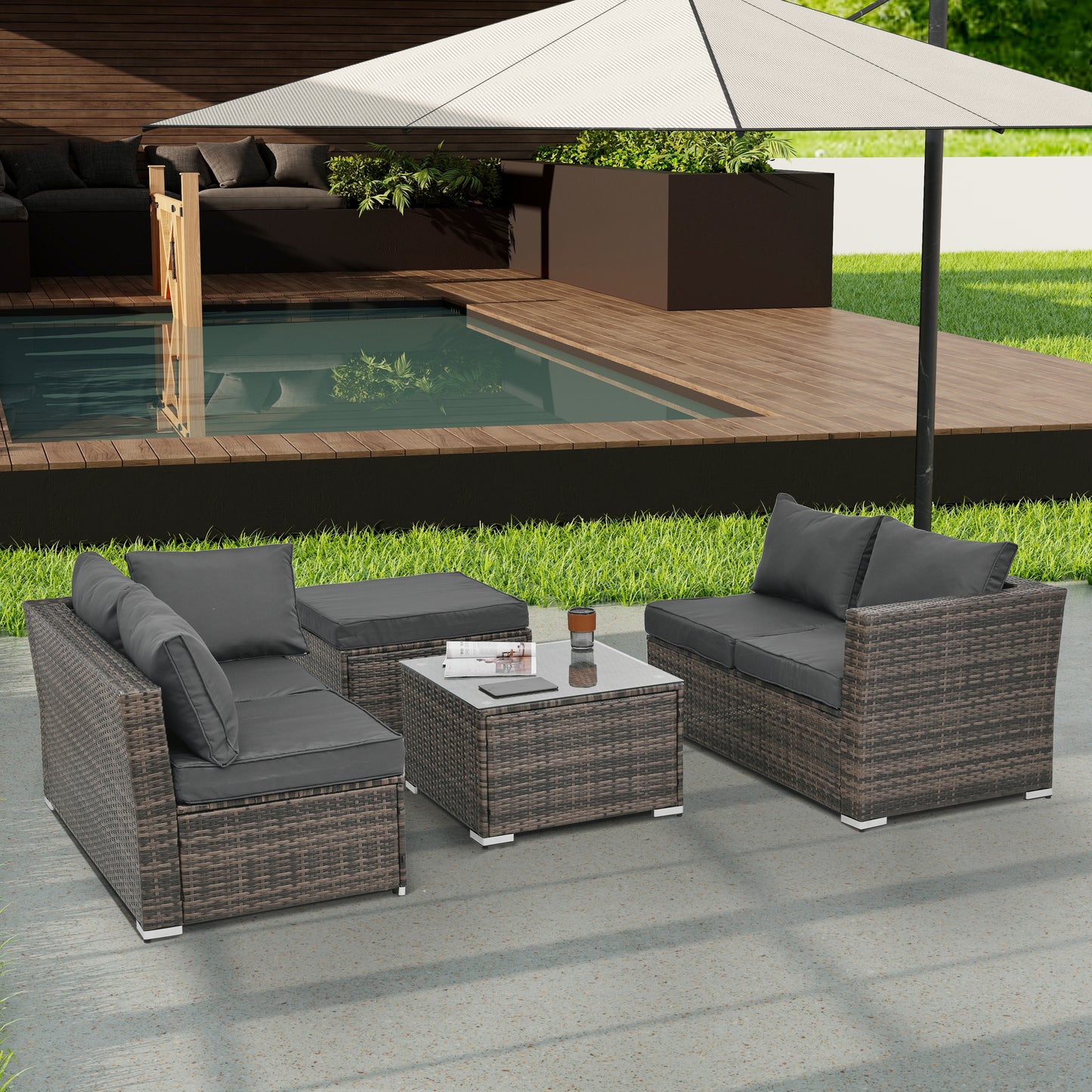 Chic Outdoor Wicker Lounge Set with Glass Table