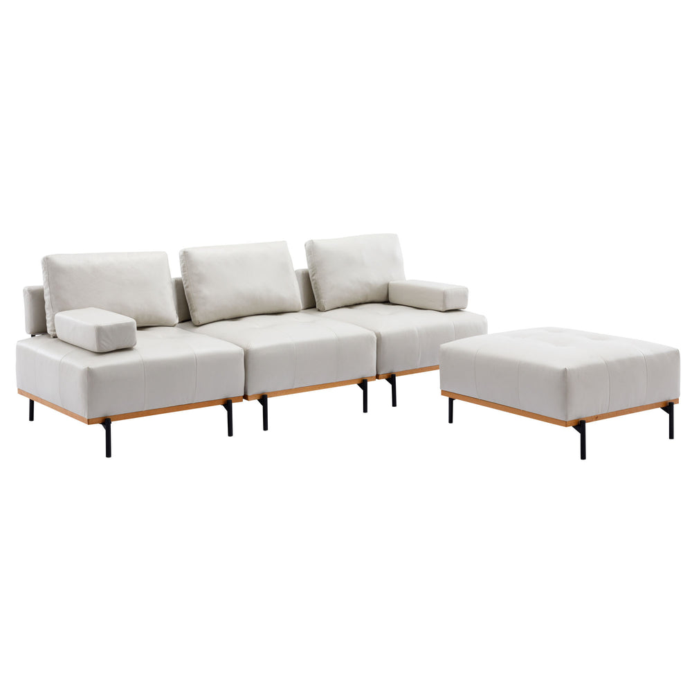 Cozy L-Shaped Sectional Sofa with Ottoman - Plush Beige Comfort for Your Living Room