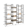 Industrial Triple Wide Wooden Bookshelf - Grey Retro Charm for Home & Office