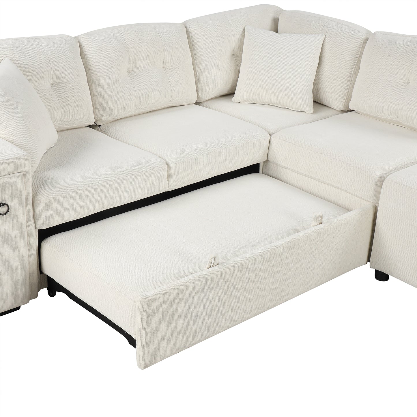 Haven L-Shaped Sofa Bed with Ottoman & USB Ports - Beige