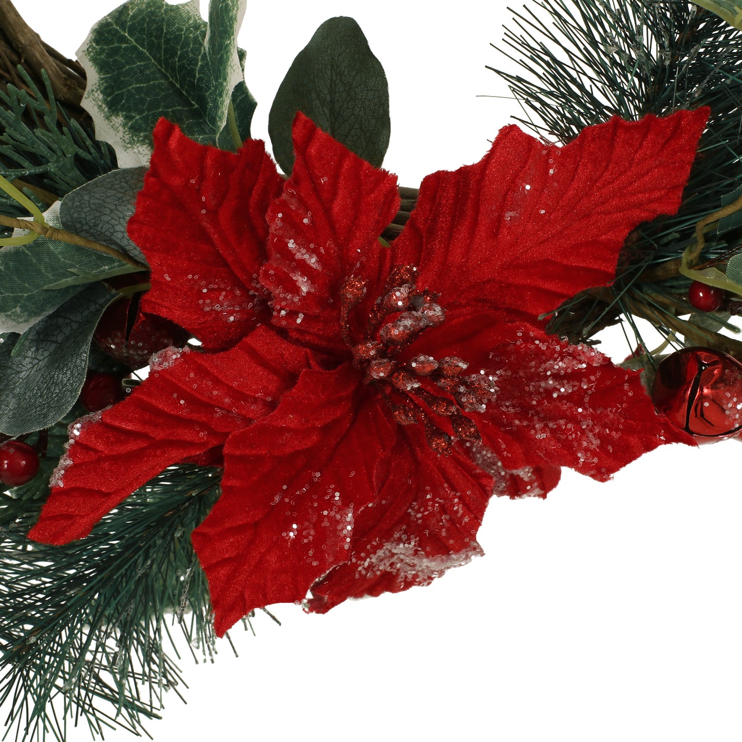 Festive Poinsettia & Eucalyptus Half Wreath