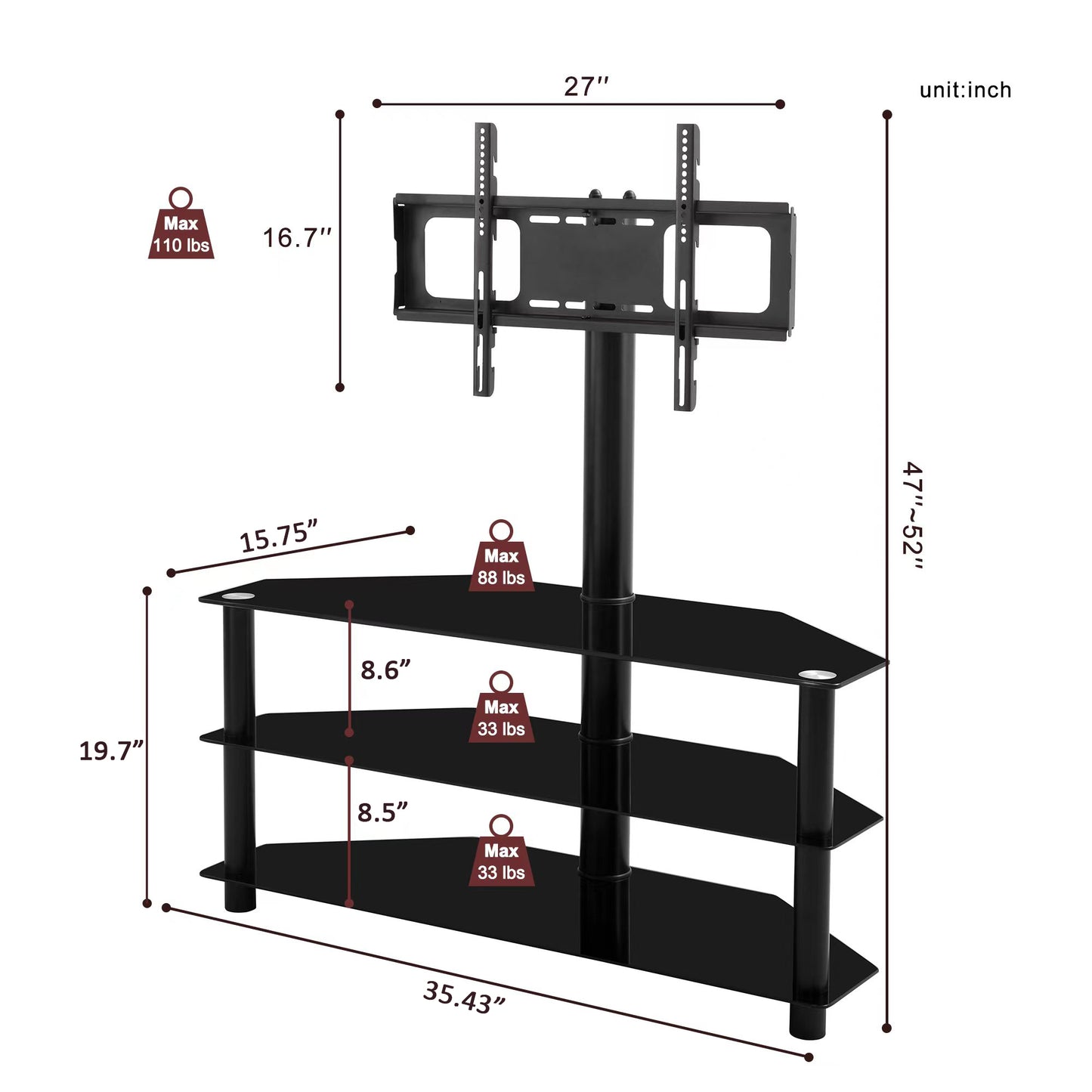 Versatile Black TV Stand with Adjustable Height and Swivel Design