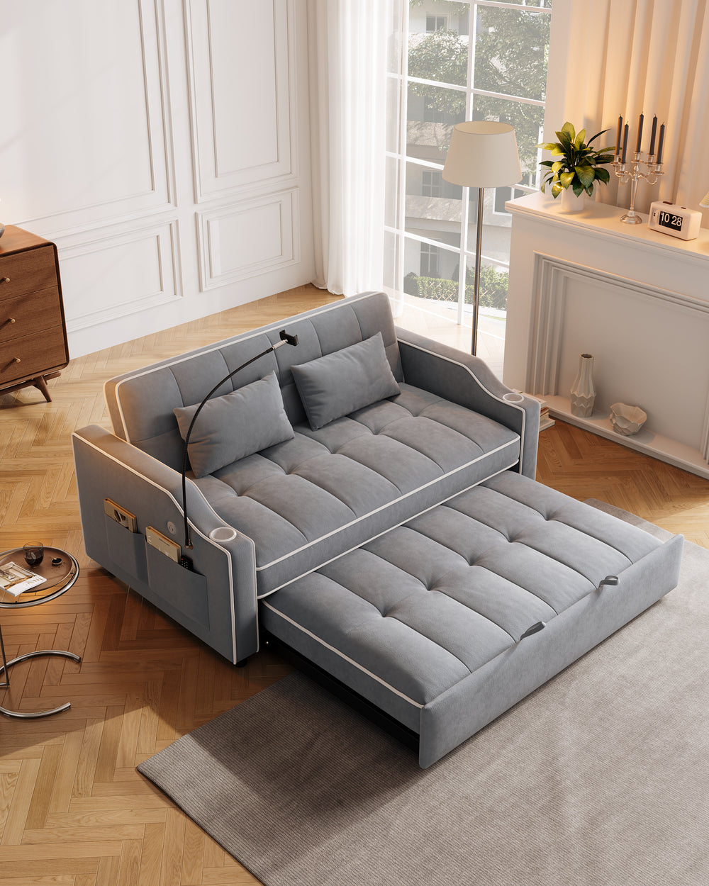 Versatile Velvet Sofa Bed with USB Charging & Adjustable Backrest