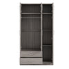 Stylish Gray 3-Door Wardrobe with Drawers and Cabinet