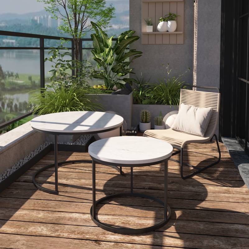 Chic Nesting Coffee Tables with Marble-Look Surface