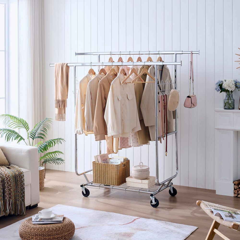 Heavy-Duty Rolling Garment Rack with Shelves