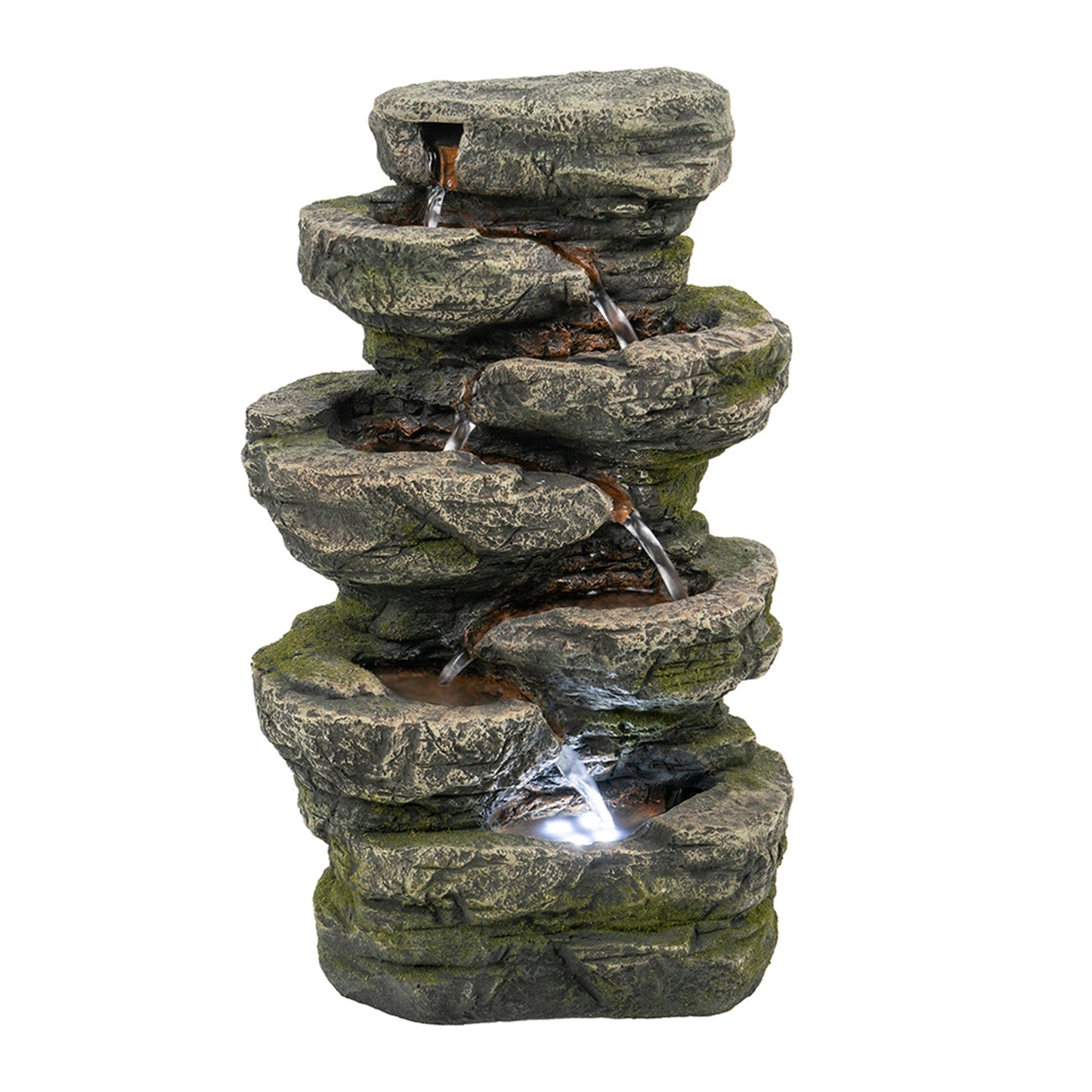 Serene Cascade: Gray Stone-Look Tabletop Fountain with LED Glow