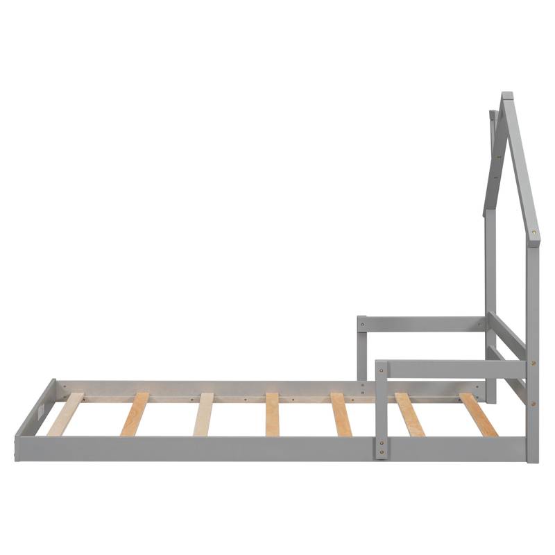 Cozy Twin House Bed with Handrails - Grey