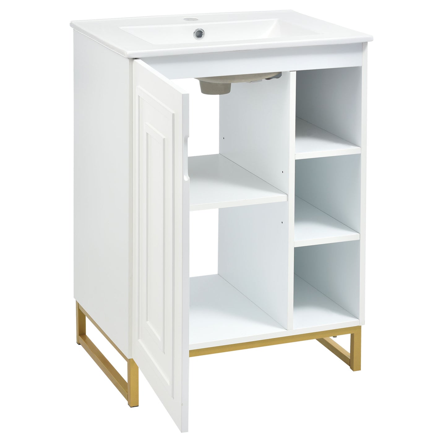 Chic White Bathroom Vanity with Gold Legs