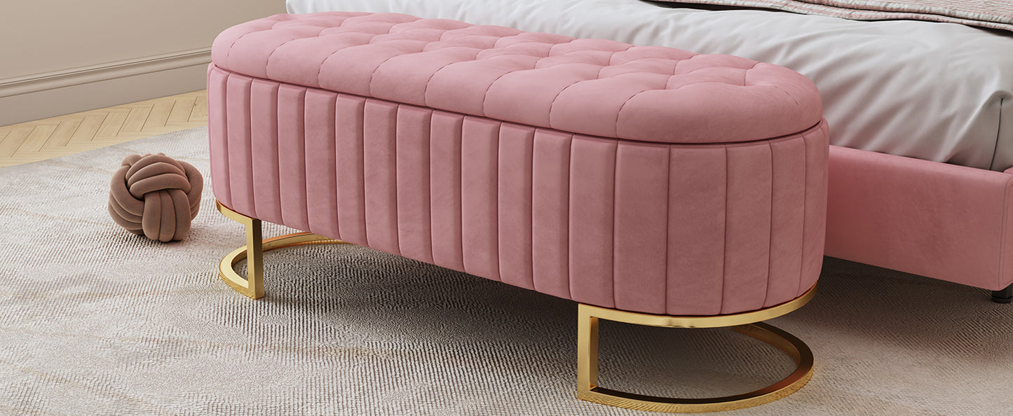 Chic Velvet Storage Ottoman with Button-Tufted Style in Pink