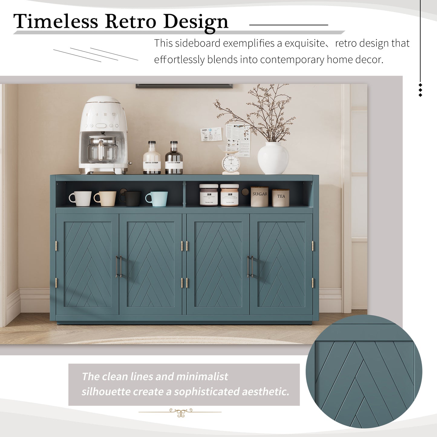 Chic Smoke Blue Sideboard with Open Shelves