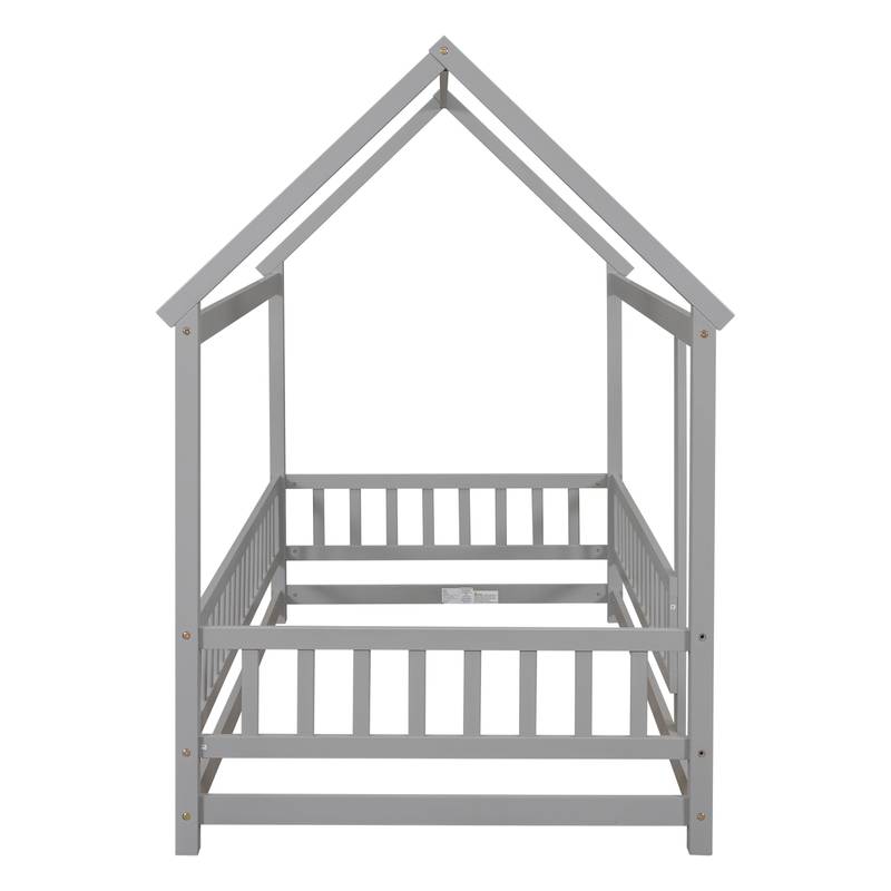 Cozy House-Style Twin Bed with Guardrails in Grey