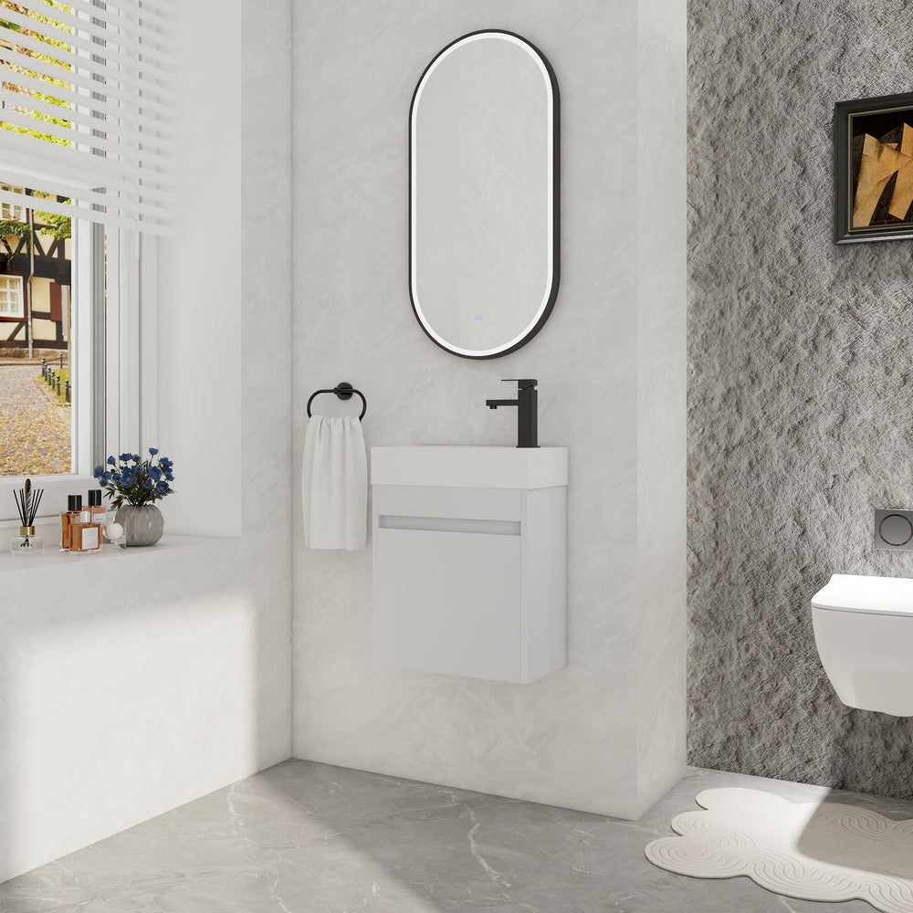 Sleek Wall-Mounted Bathroom Vanity with Soft-Close Door & White Sink