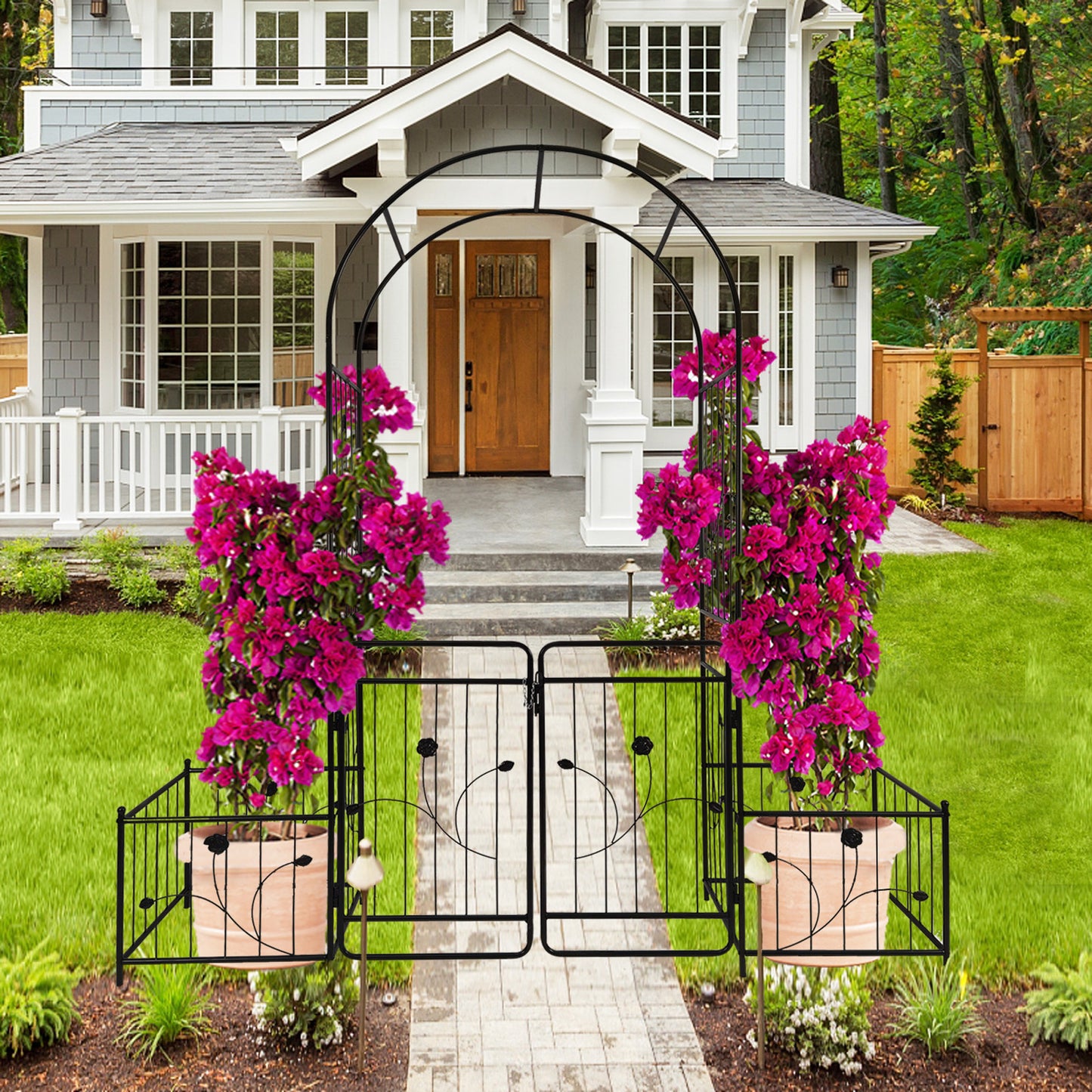 Enticing Garden Archway with Gate for Climbing Plants