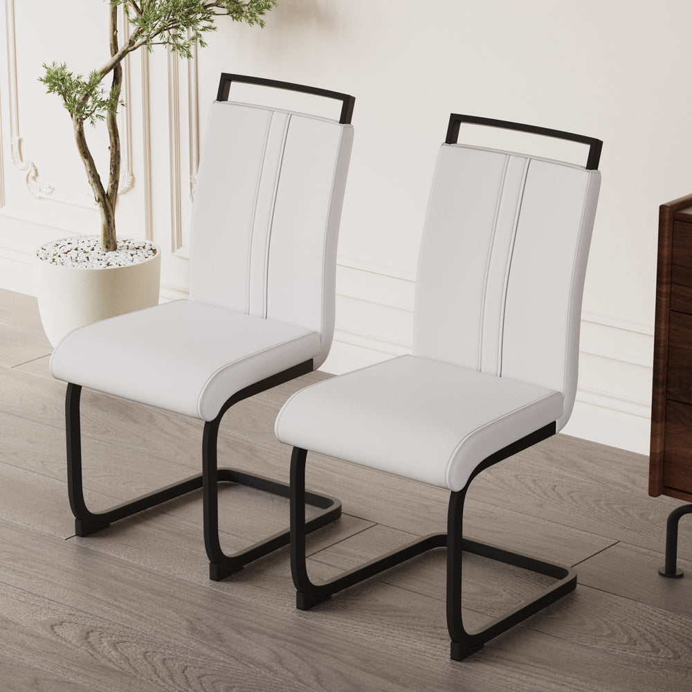 Chic White Faux Leather Dining Chairs - Set of Four