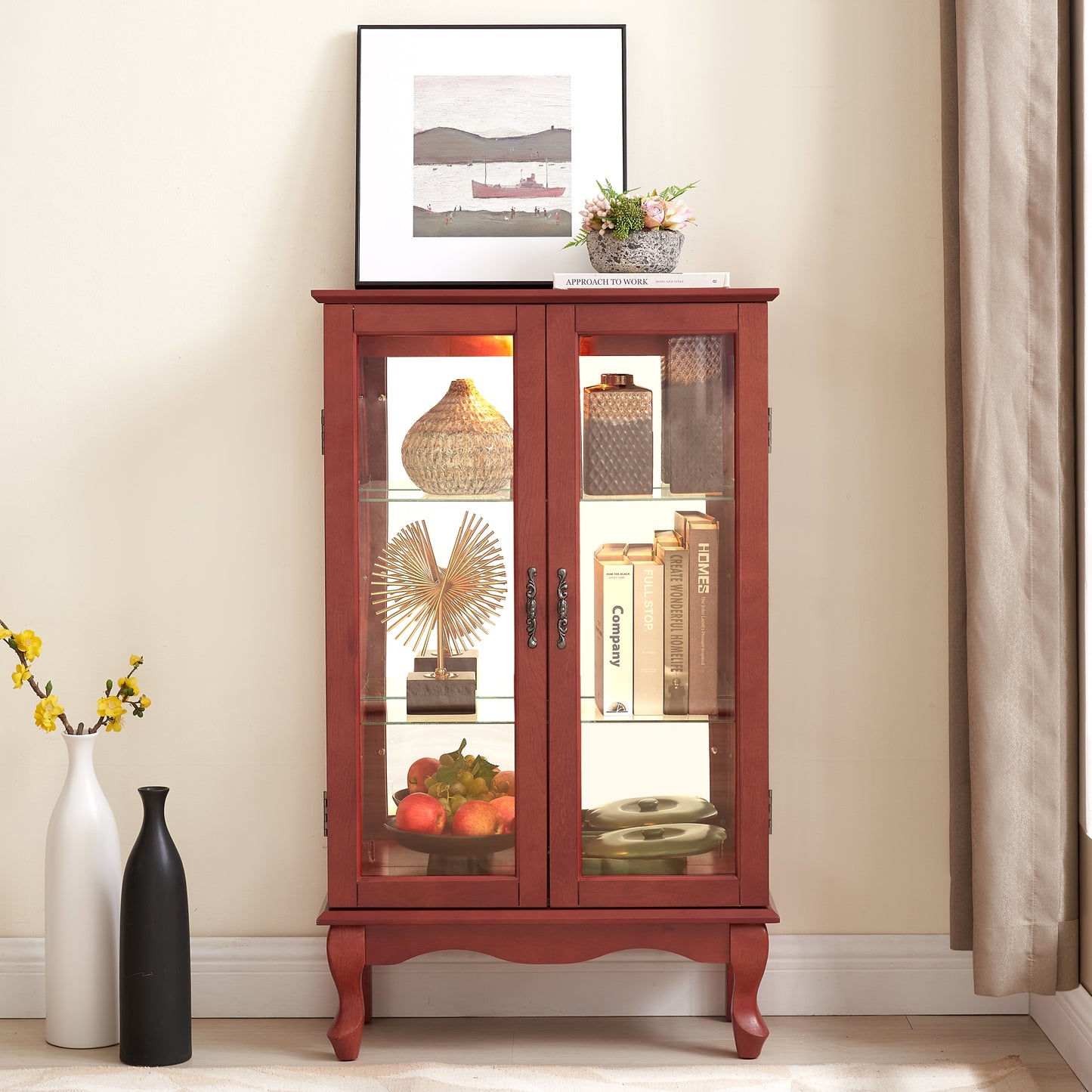 Charming Lighted Curio Cabinet with Glass Doors