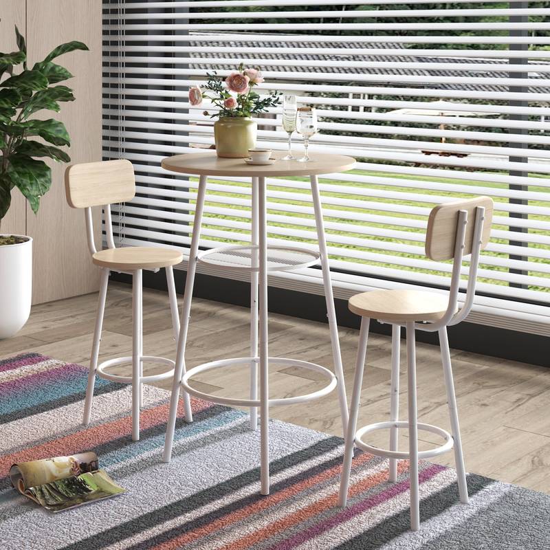 Chic Bar Set with Stylish Stools and Backrest