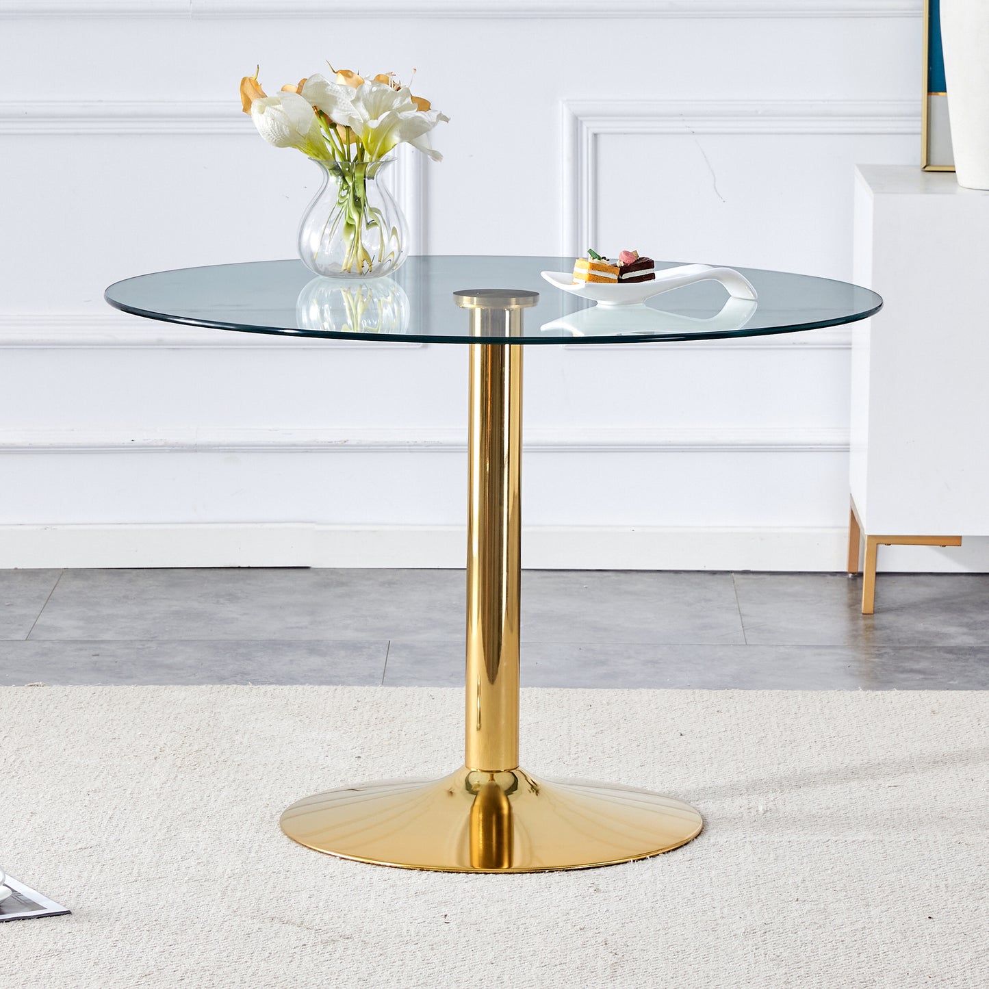 Chic Glass & Gold Round Dining Table