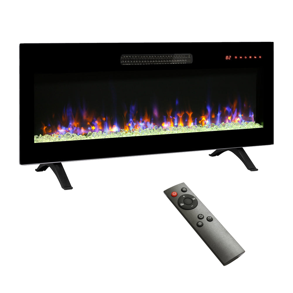 Sleek Wall-Mounted Electric Fireplace with Colorful Flames and Remote Control