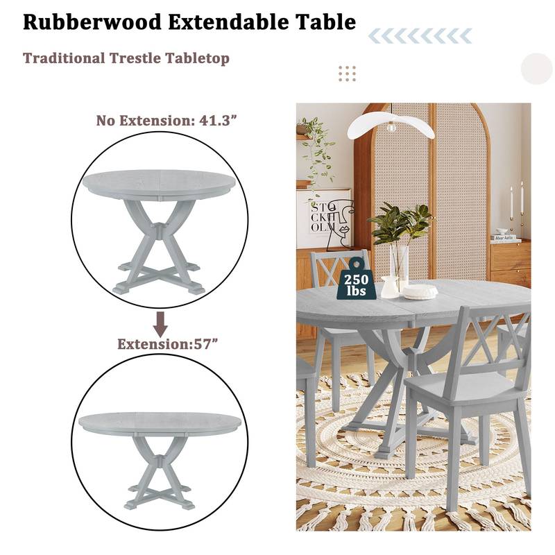 Chic Extendable Round Dining Set with Cross Back Chairs