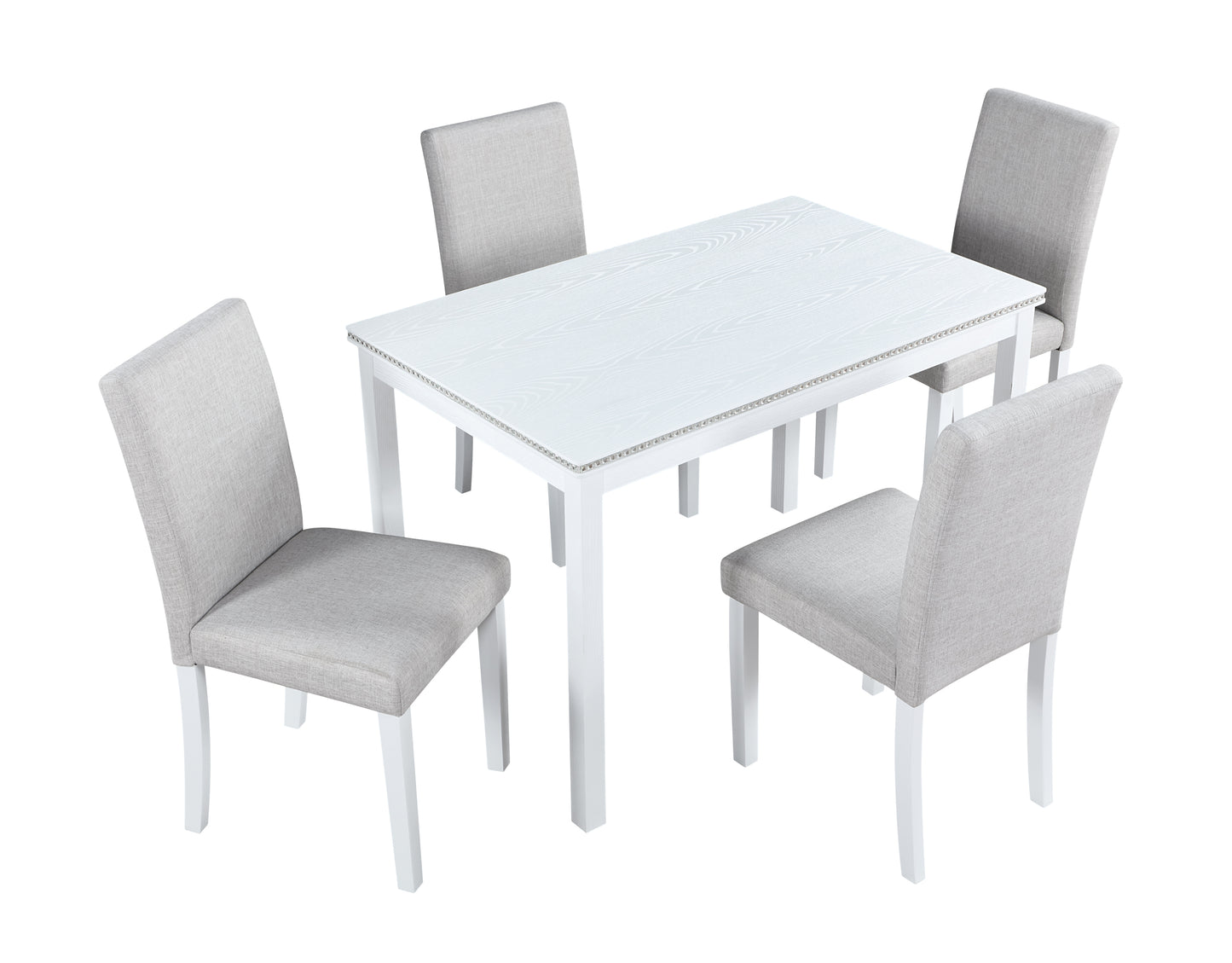 Chic White Dining Set with Upholstered Chairs