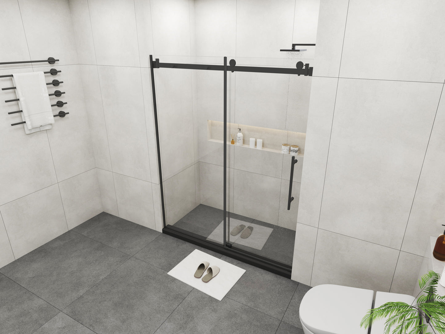 Sleek Black Frameless Sliding Shower Doors