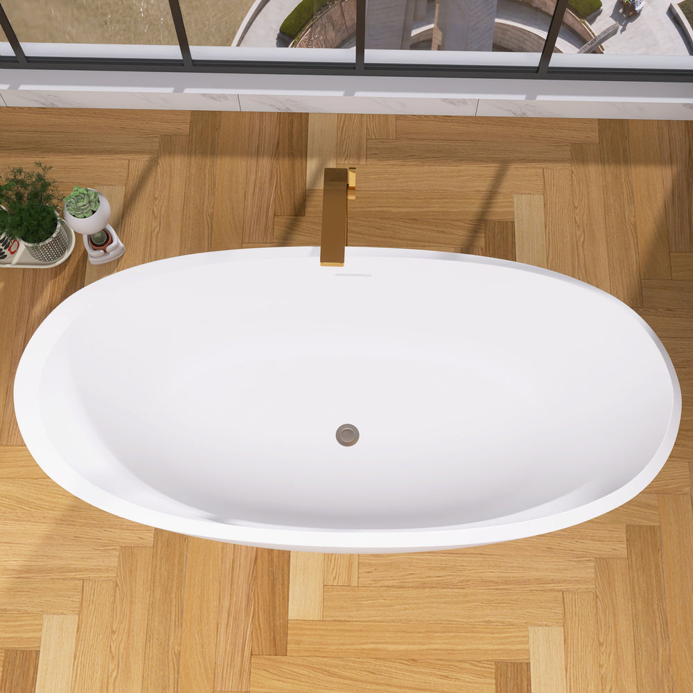 Sleek White Freestanding Soaking Tub with Easy Drain