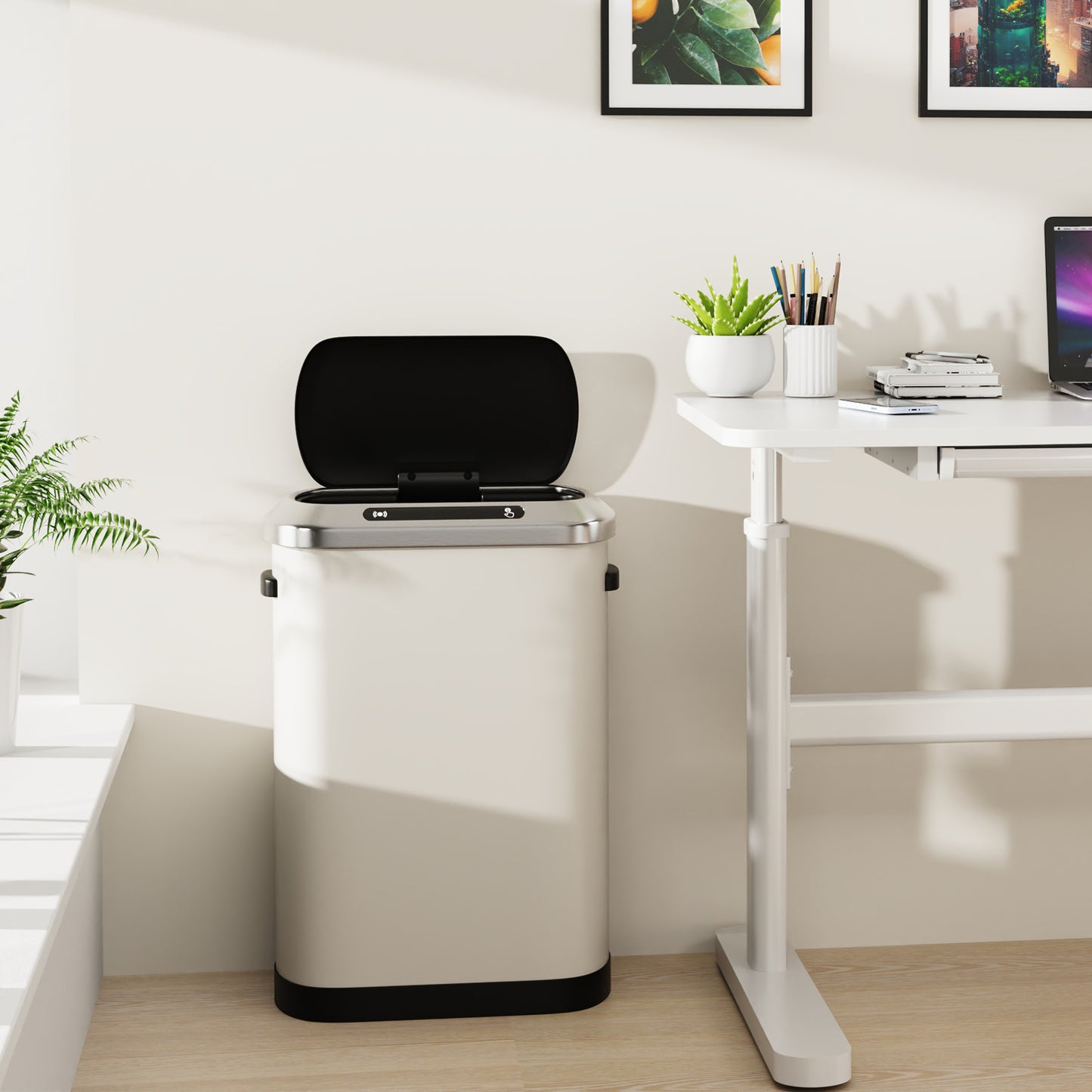 Smart Sensor Trash Can - Effortless Waste Management in White