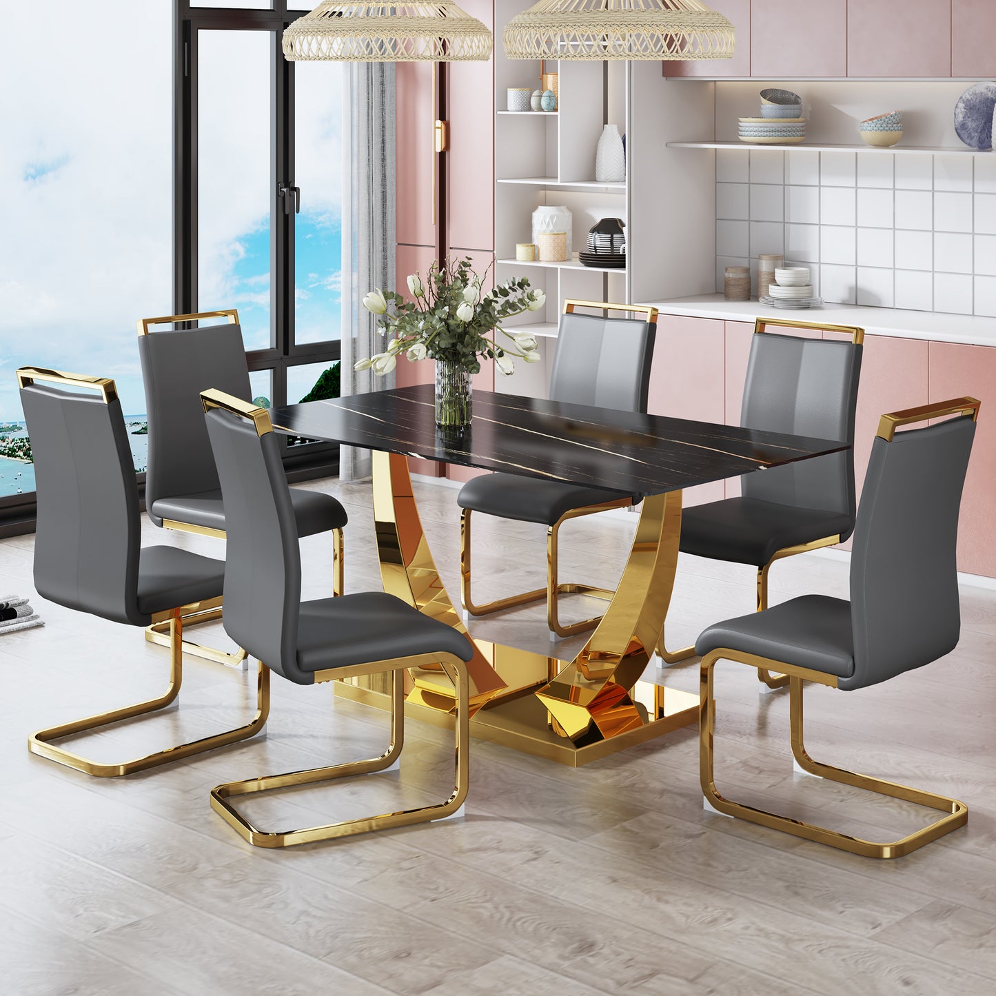 Chic Glass & Gold Dining Table