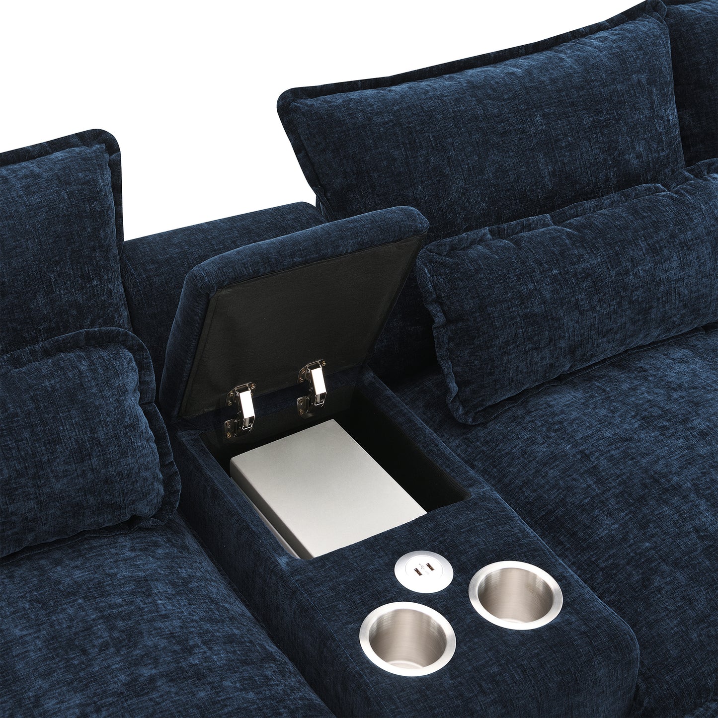 Cozy U-Shaped Sofa with USB and Cupholders