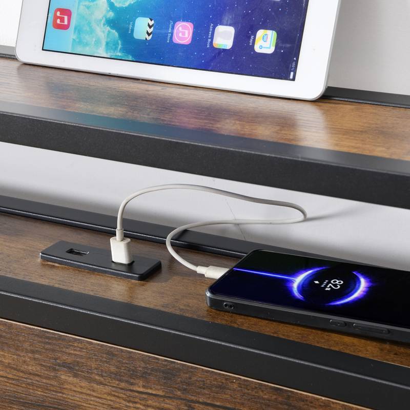 Rustic King Bed Frame with LED Lights and USB Ports